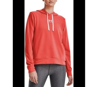 Under Armour Orange Hooded Top Loose Fit Women‎ S Pullover AthleticLong Slv Gym
